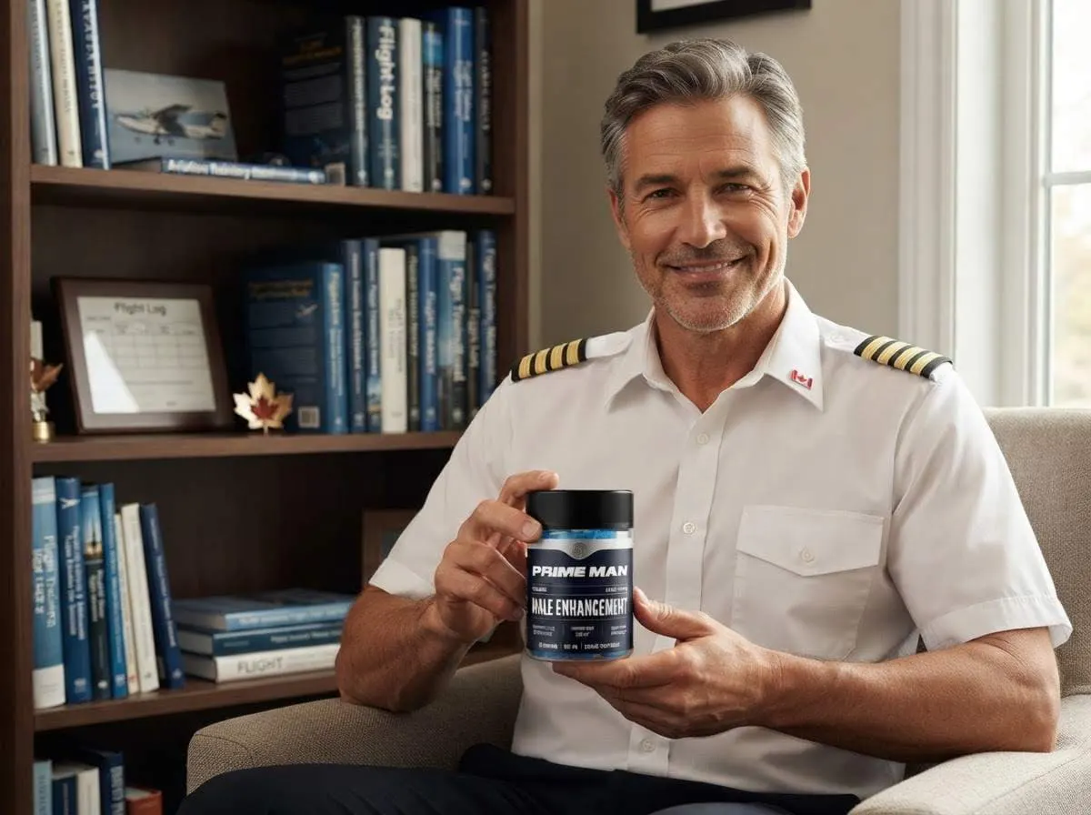 A man in a pilot shirt seated in a study lined with bookshelves